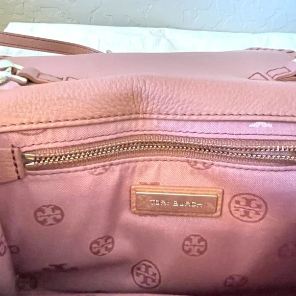 Tory Burch Crossbody Bag Marion Combo Maple Sugar Mauve Pink Leather Whipstitch - Picture 11 of 11